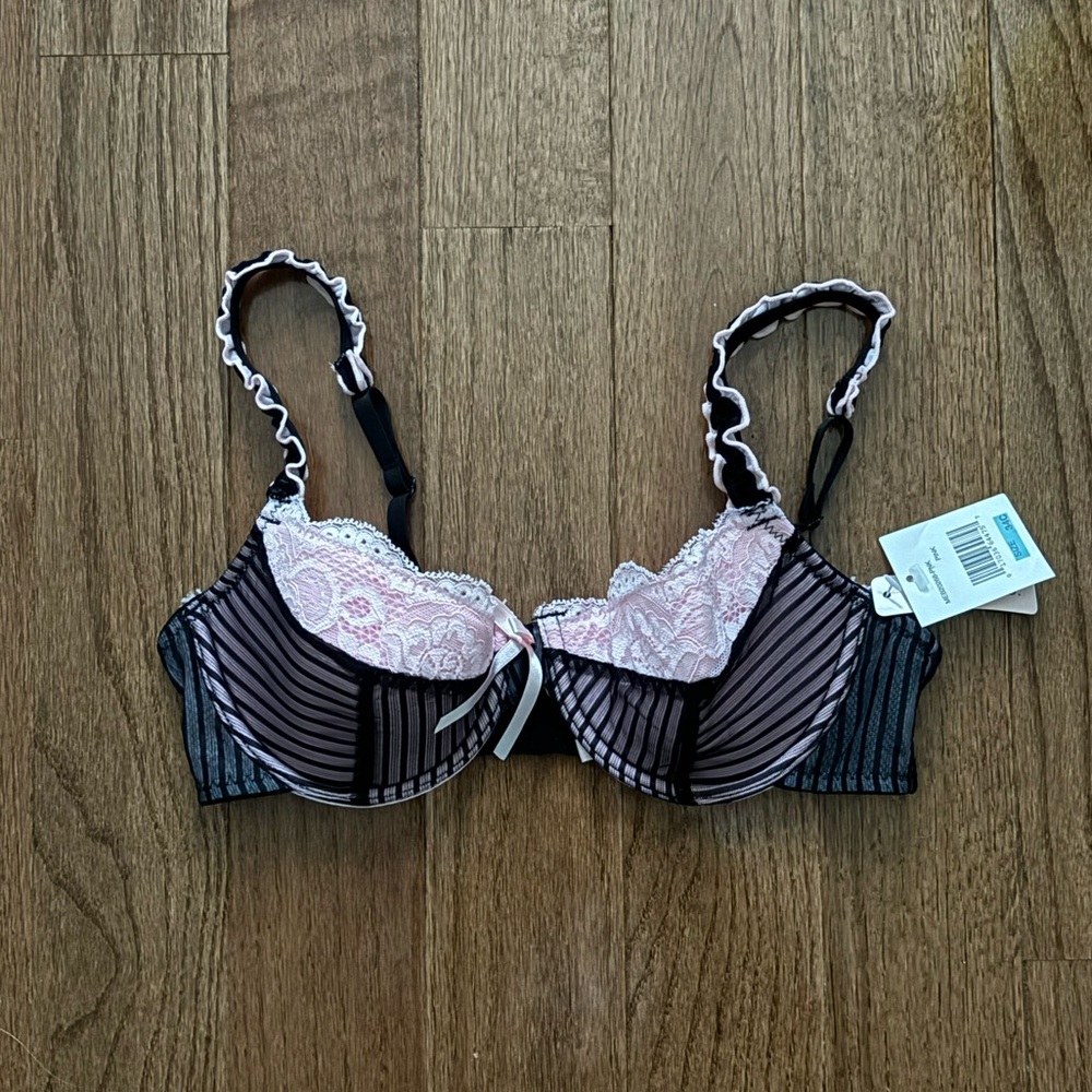 SOLD DONT BUY NWT Sophie B Y2k baby pink and black lace coquette bra 34C - Picture 2 of 5